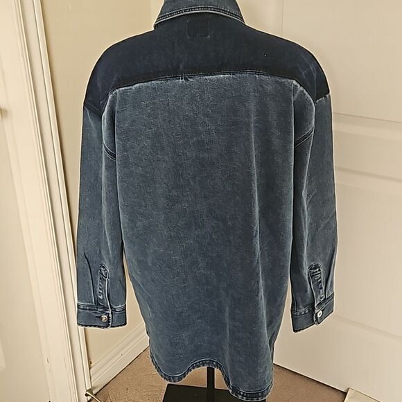 RW&CO. Men's Denim Button-Down Oversized Jean Shirt XL Dark Blue Washed - Picture 4 of 16
